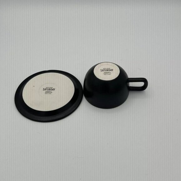 Kate Spade SATURDAY Tea Cup Saucer Set Ceramic Espresso Black Stone - Picture 4 of 8